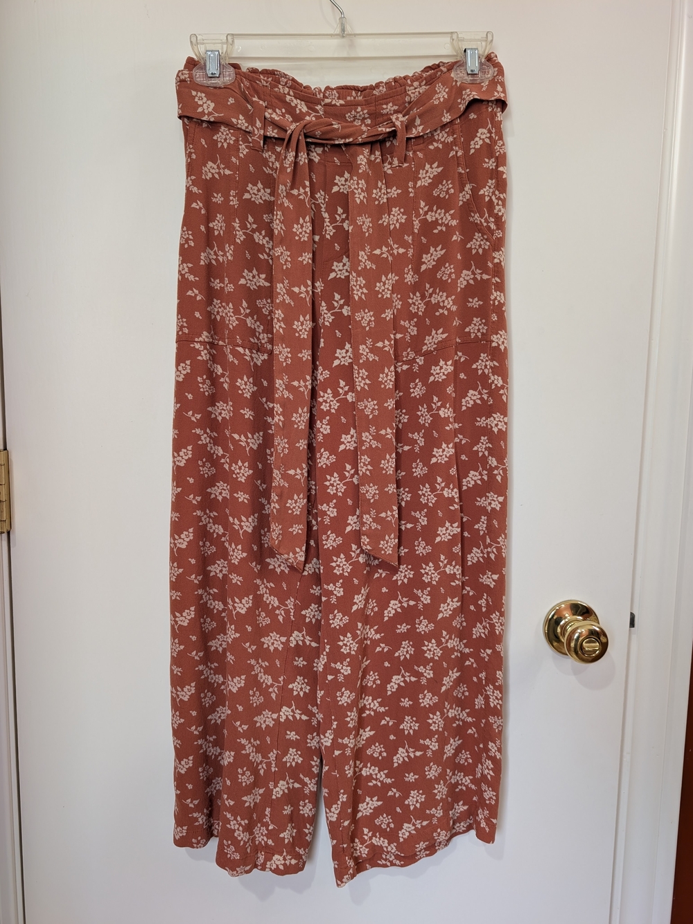 American Eagle Outfitters Rust Floral Paperbag Wide-Leg Pants